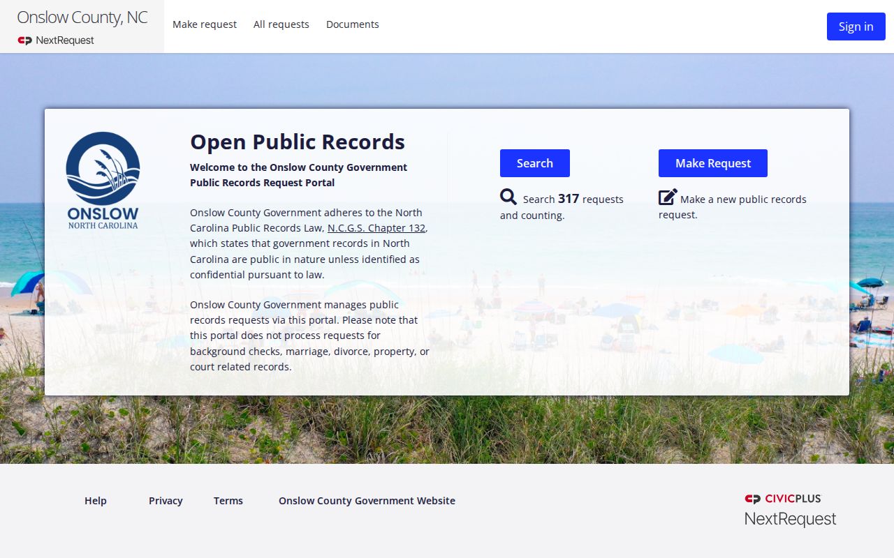 Onslow County NextRequest interface