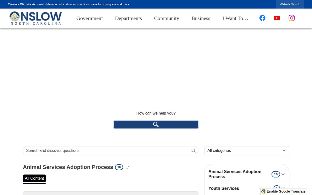 Onslow County FAQ explaining inmate search and mugshot availability in the Sheriff app