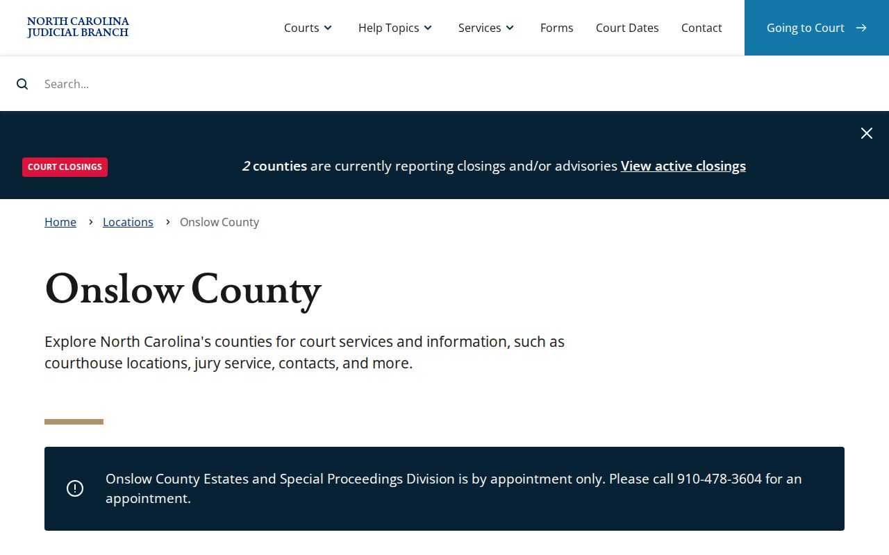 Onslow County court date and eCourts information