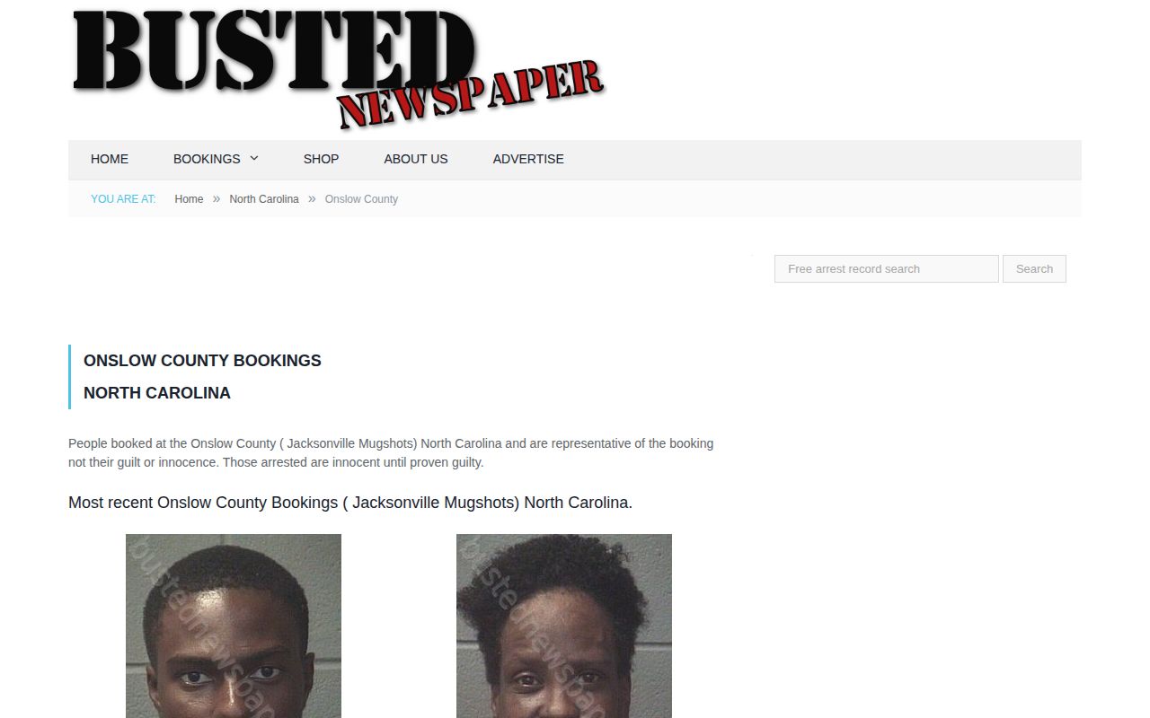 Unofficial Busted Newspaper Onslow County interface