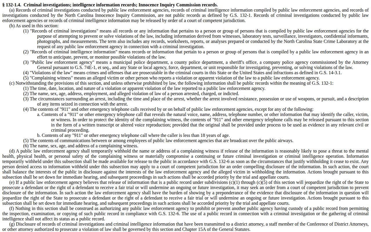 North Carolina public law-enforcement records statute