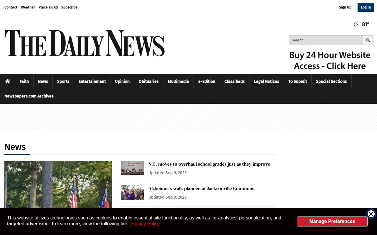 Jacksonville Daily News homepage for local Onslow County reporting